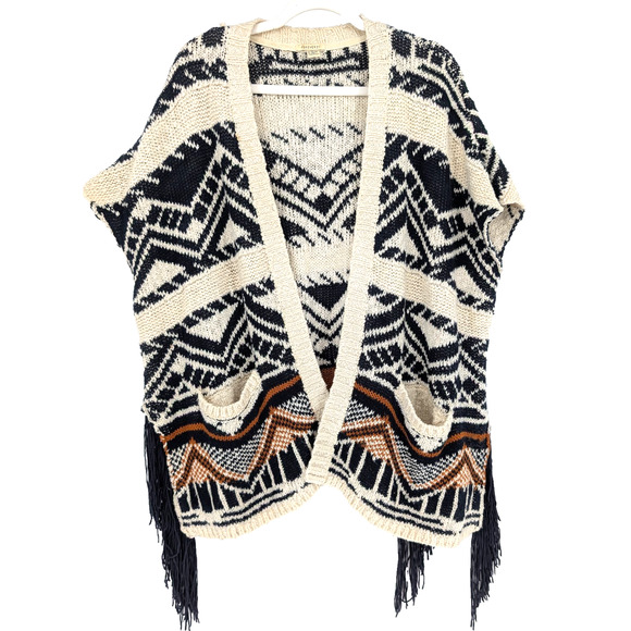 VTG Forever 21 Southwestern Fringe Ranch Aztec Equestrian Boho Sweater Poncho OS - Picture 1 of 8